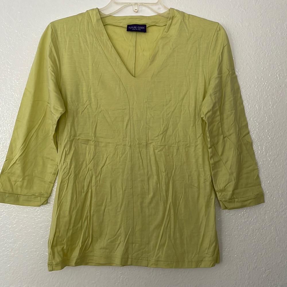 NWOT future ozbek avocado color cotton 3/4 sleeve top